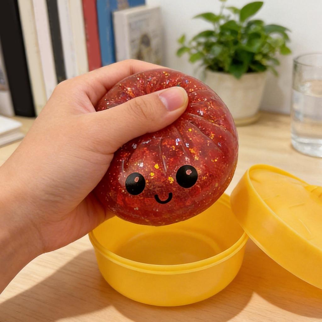 Glitter Bun with Food Steamer Stretchy Desk Toys Squeeze Dough Ball Soft Dumpling Bun Simulation Fidget Toy for Kids Adults