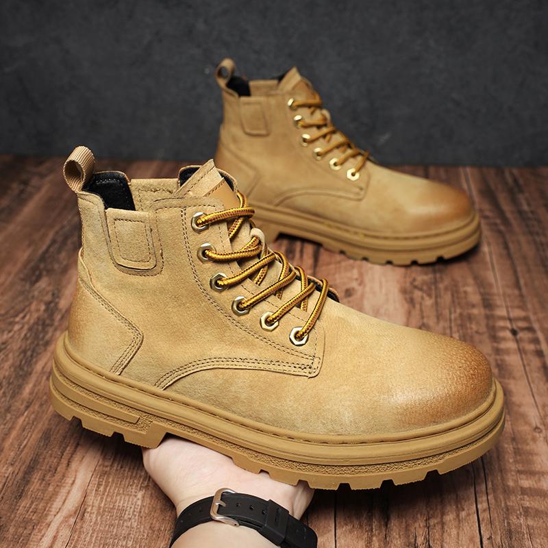 Men's Ankle Boots Fashion Leather Motorcycle Boots Outdoor High Top Casual Shoes Non-slip Male Botas Walking Shoes