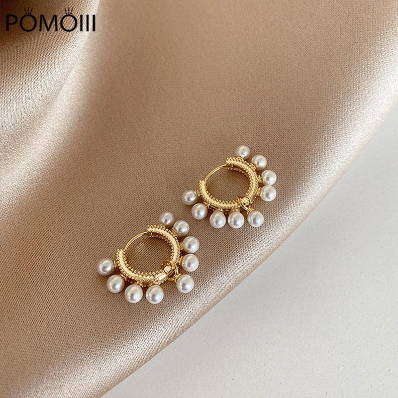 925 Sterling Silver Geometric Circle Earrings Handmade Pearl Earrings Female Jewelry Wholesale