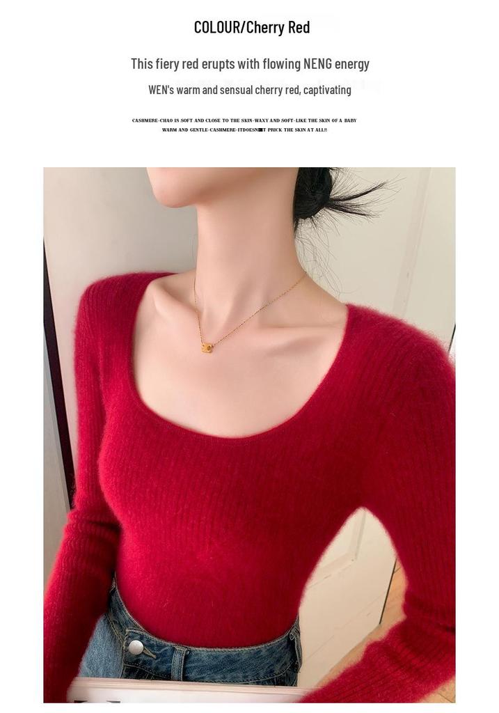 Women's Slim Fit Solid Color Cashmere Sweater - Soft, Round Neck, Seamless Knit Base Layer