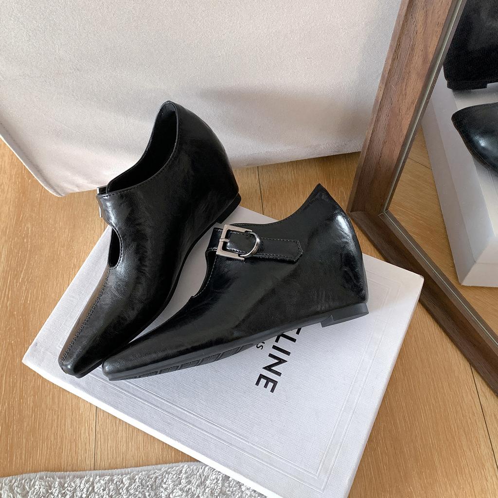 cmcm inner height increase lowtop small leather shoes square head thin versatile British style small leather shoes highend single shoes women