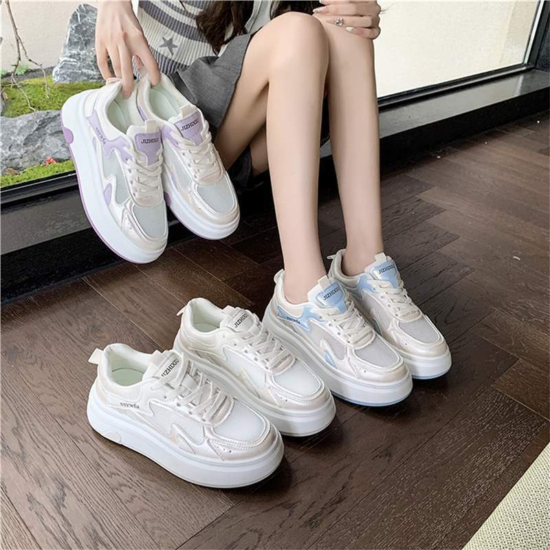 Summer New Fashion Lace-up Comfortable Shoes Breathable and Lightweight Casual Shoes Mesh Versatile White Shoes Women