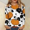 Women's long-sleeved loose-necked Halloween print casual top, suitable for holiday parties