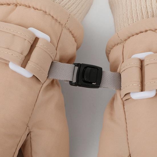 1 Pair Kids Gloves Waterproof Winter Ski Gloves Soft Fleece Lining Windproof Adjustable Strap Solid Color Threaded Gloves