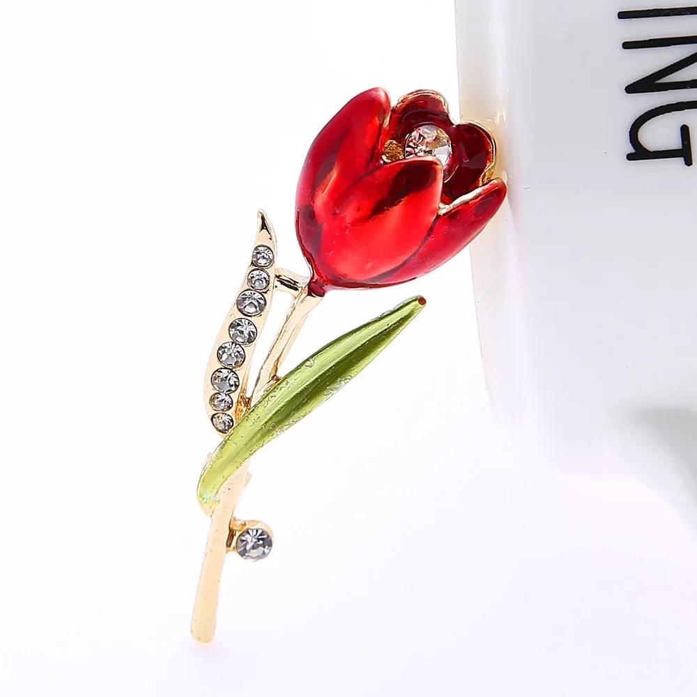 

Elegant Tulip Rhinestone Flower Brooch Pin Crystal Jewelry Clothes Accessories Brooches Gift Wedding Pins Fashion Supplies