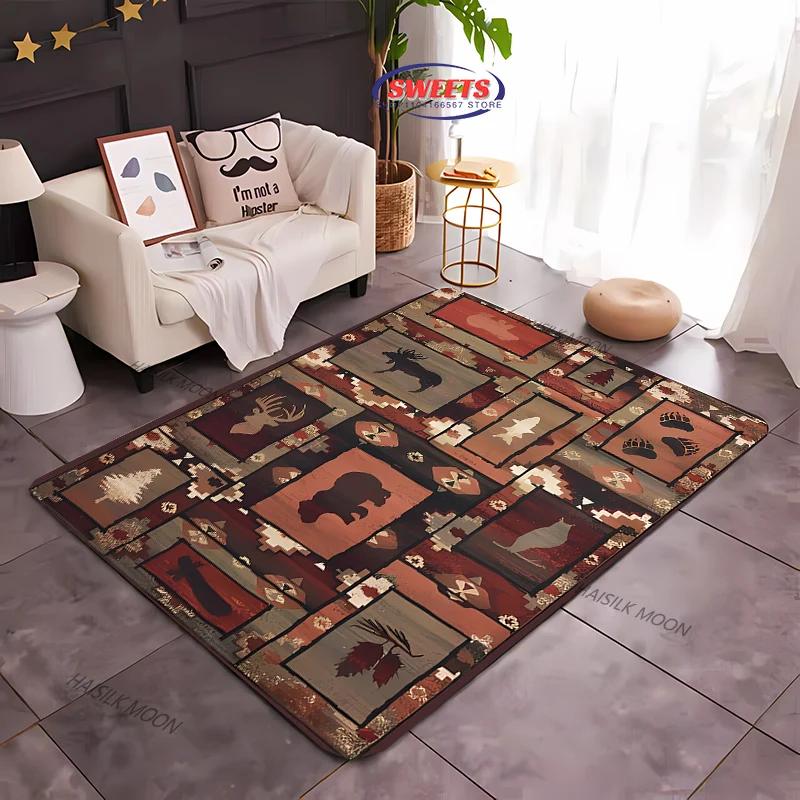 1PC Nordic Animal Bear Theme Print Carpet Living Room Bedroom Sofa Office Large Area Decoration Mat Children's Game Carpet