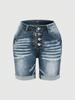 Europäische und amerikanische Retro-Denim-Radshorts mit Aufschlagdesign und Knopfleiste