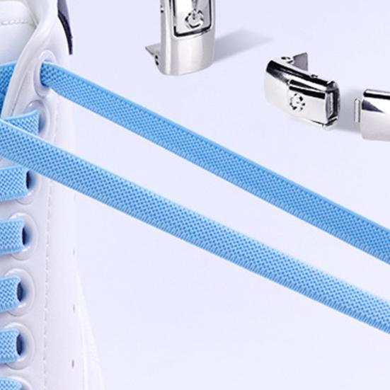 1 Pair 8mm No Tie Shoelaces Buckle Closing Opening Solid Color Flat Elastic Multipurpose Kids Adult Lazy Shoe Laces for Outdoor