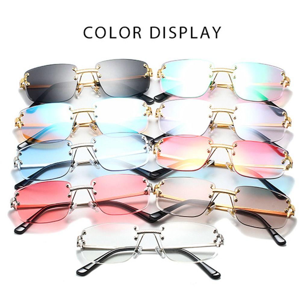 Vintage Fashion Rimless Sunglasses For Women Metal Rectangle Shades Gradient UV400 Summer Traveling Sun Glasses Eyewear