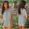 Summer Women's V-Neck Short Sleeve Loose T-Shirt with Rounded Hem, Plus Size Solid Color Cami Top