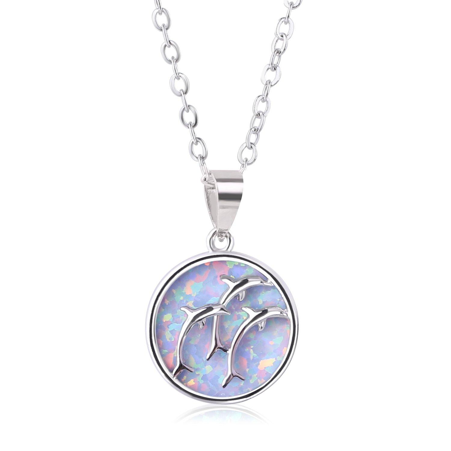 

KELITCH Synthetic Opal Choker Necklace with Dolphin Pendant, 16-18 Chain Necklace (White)