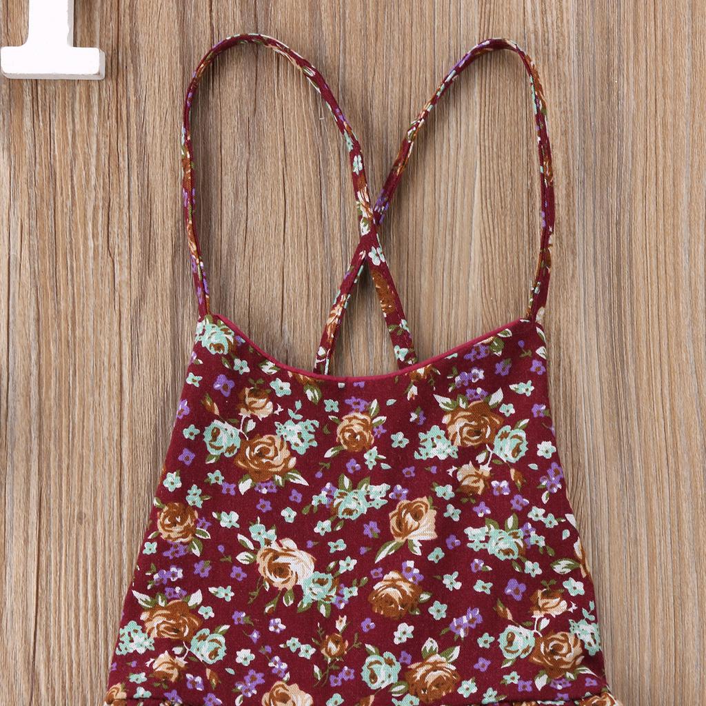 Kids Girls Floral Tie Dress Beach Holiday Dress Backless Sundress