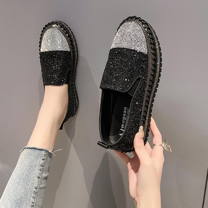 Spring large size casual single shoes women's new shoes platform flat bottom rhinestone fashion women's shoes