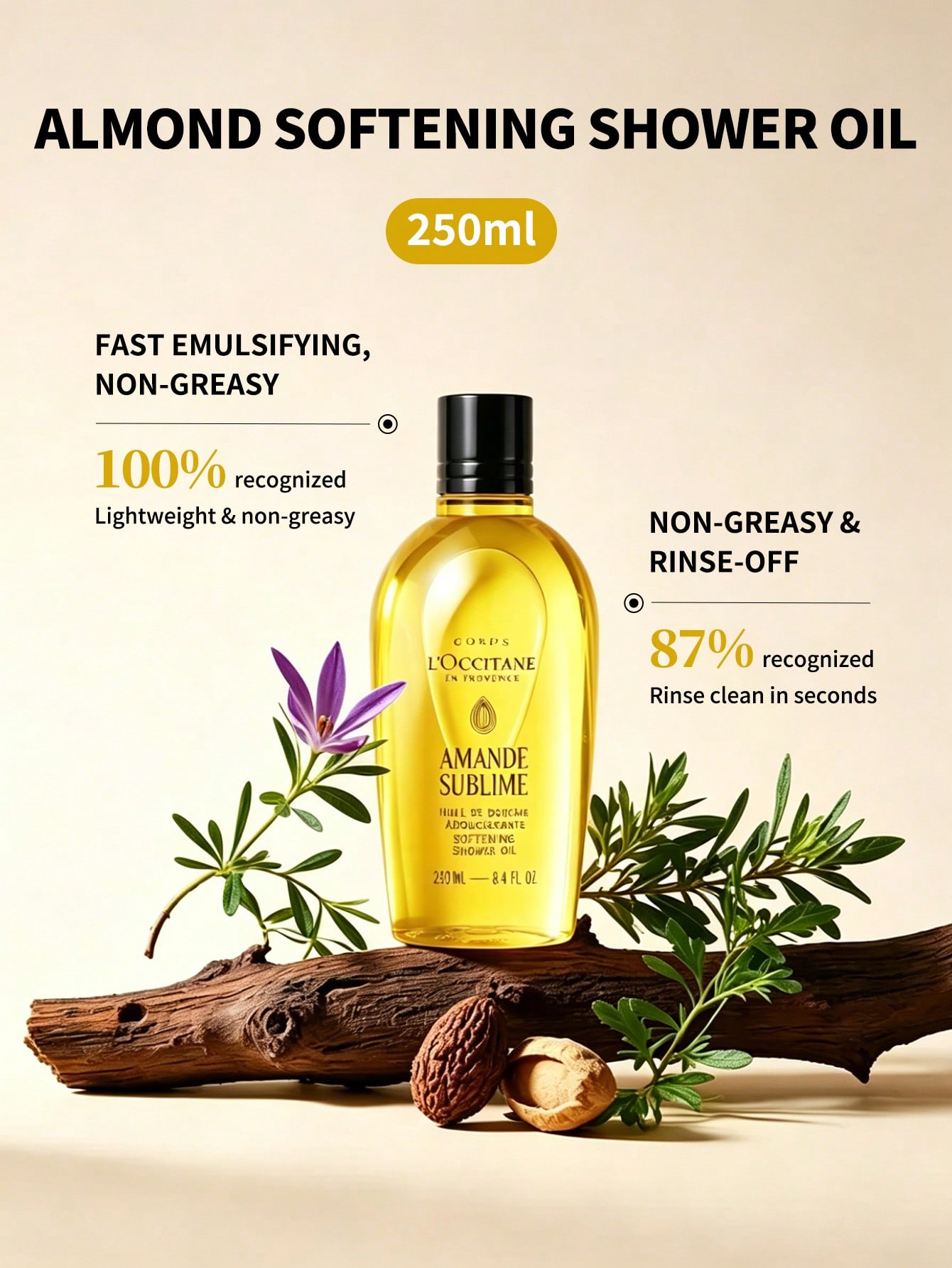 L Occitane New Amande Sublime Softening Almond Shower Oil 250ml / 8.4 Fl.Oz sweet almond oil 250ml