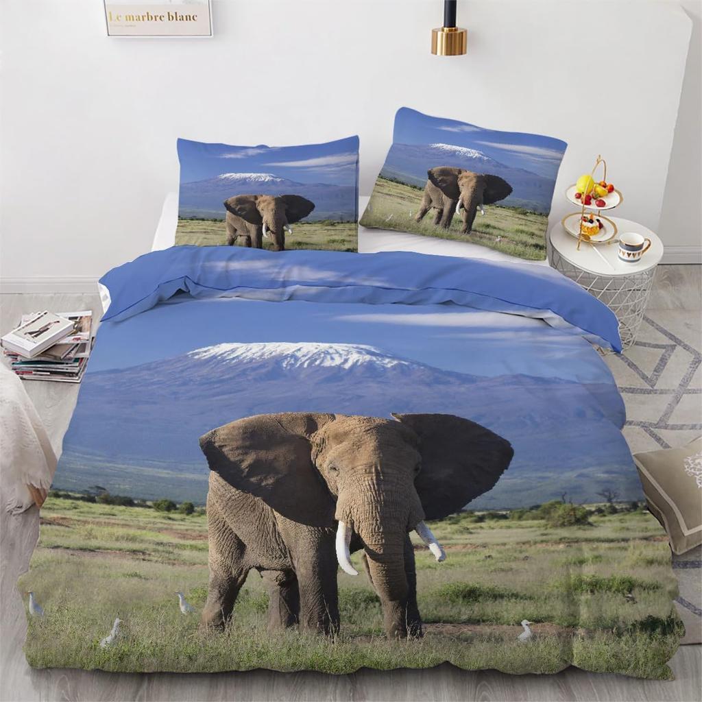 3D Elephant Single Duvet Cover Set 2 Piece,Soft Microfiber Reversible Bedding Set Animal Comforter Cover With Zipper Pillowcases