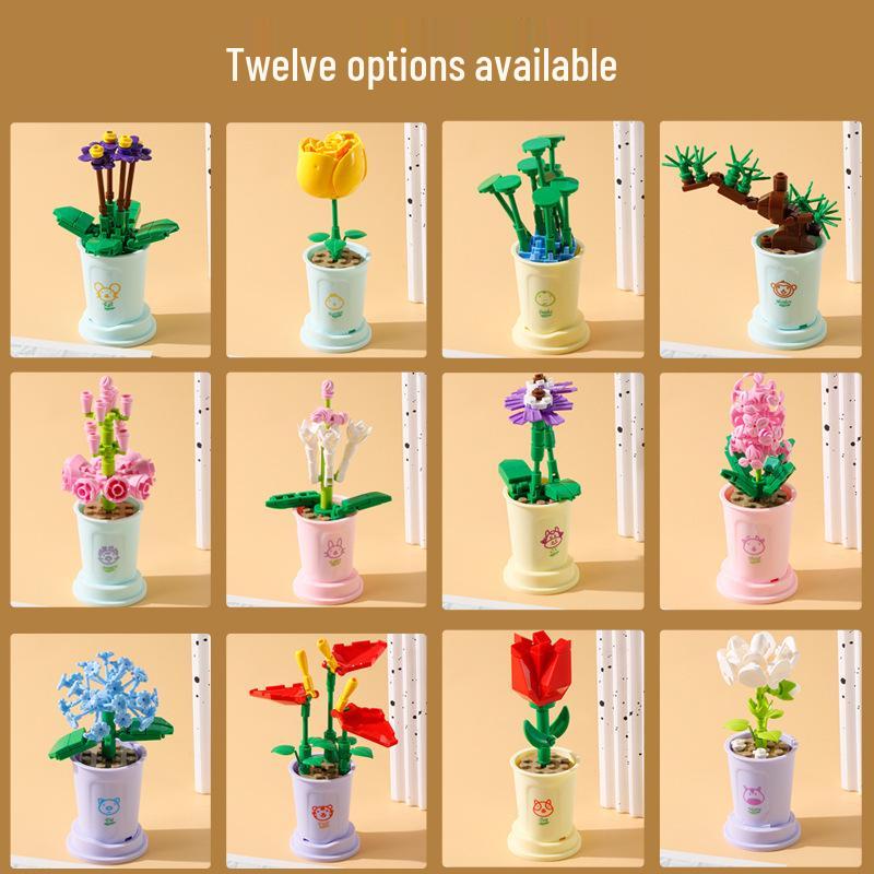 Klocki do budowania róży bonsai kompatybilne z LEGO dla dzieci - Ozdoba dekoracyjna i prezent