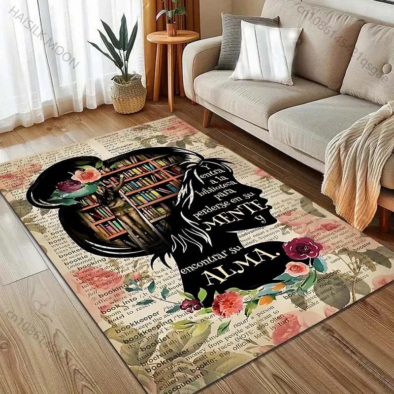 

3D Bookshelf Newspaper Flowers Printed Carpet for Bedroom LivingRoom Bedside Sofa Floor Mat Modern Home Decor Area Rug Good Gift 40x60cm (16x24in)