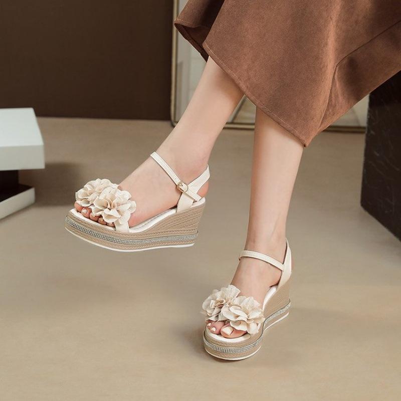 Niche Sandals Women's Summer Summer New with Skirt One-word with Wedge Heel Thick-soled Heightening Shoes
