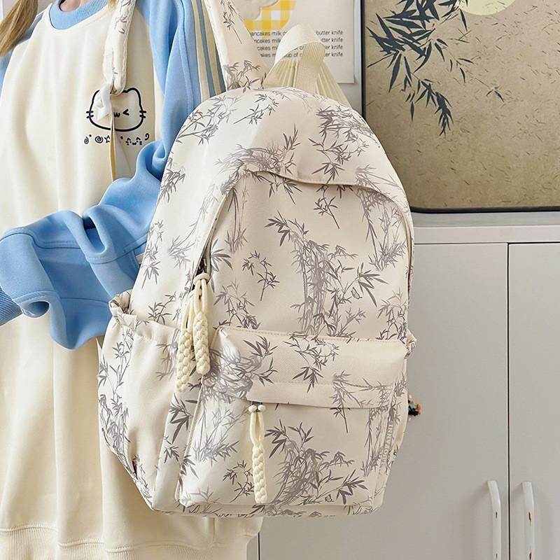 Color Solid Simple Bamboo Pattern Student Backpack For School And Use Daily