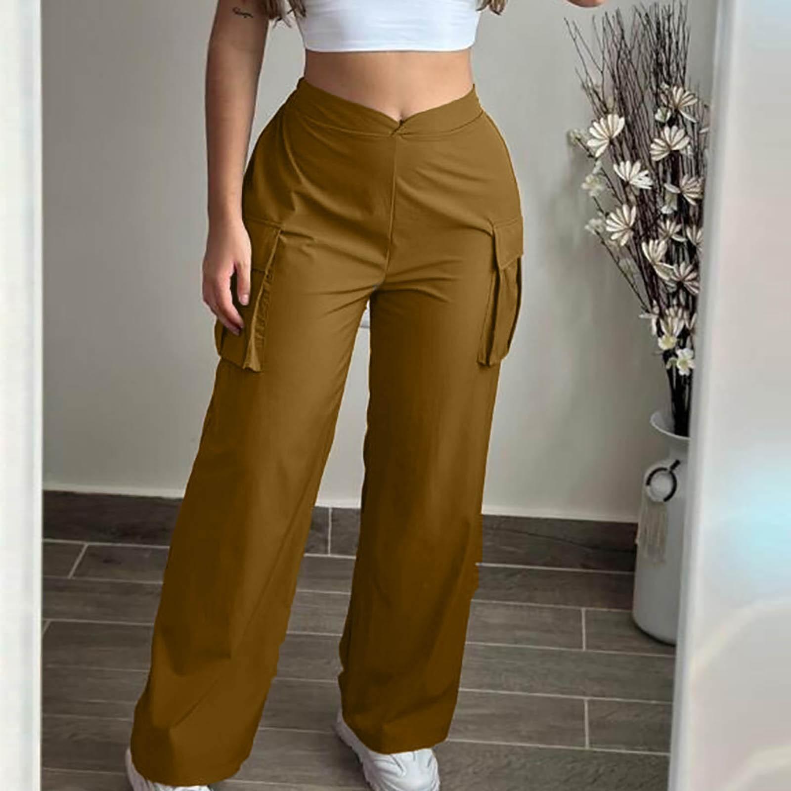 

Женские летние брюки с высокой талией, повседневные брюки с карманами S верблюд