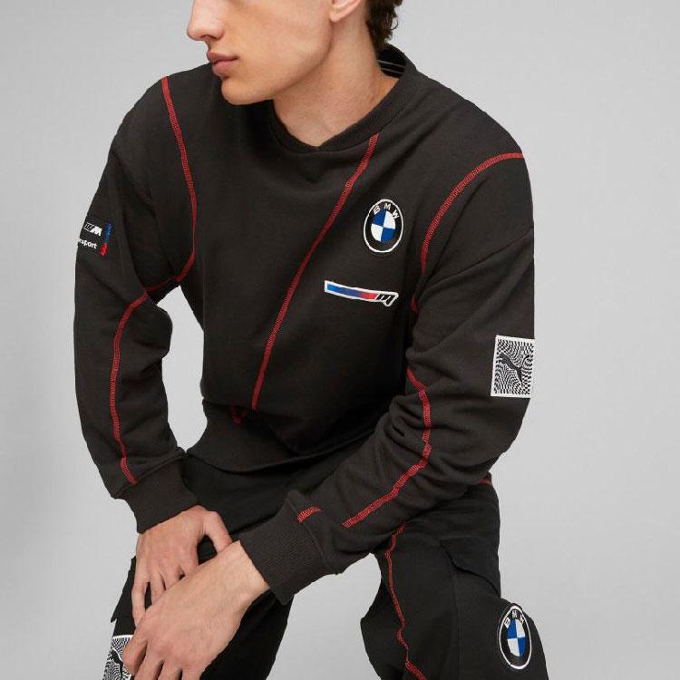 Puma X Bmw Mms Garage Long Sleeve Sweatshirt With Crew Neck And Logo Print Unisex Sweatshirt Black 621027-01