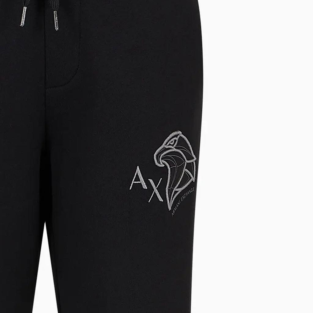 Armani Exchange SS24 Logo Eagle Head Embroidered Cuffed Knit Joggers Men bottoms Black 3DZPHQ-ZJ9KZ-1200