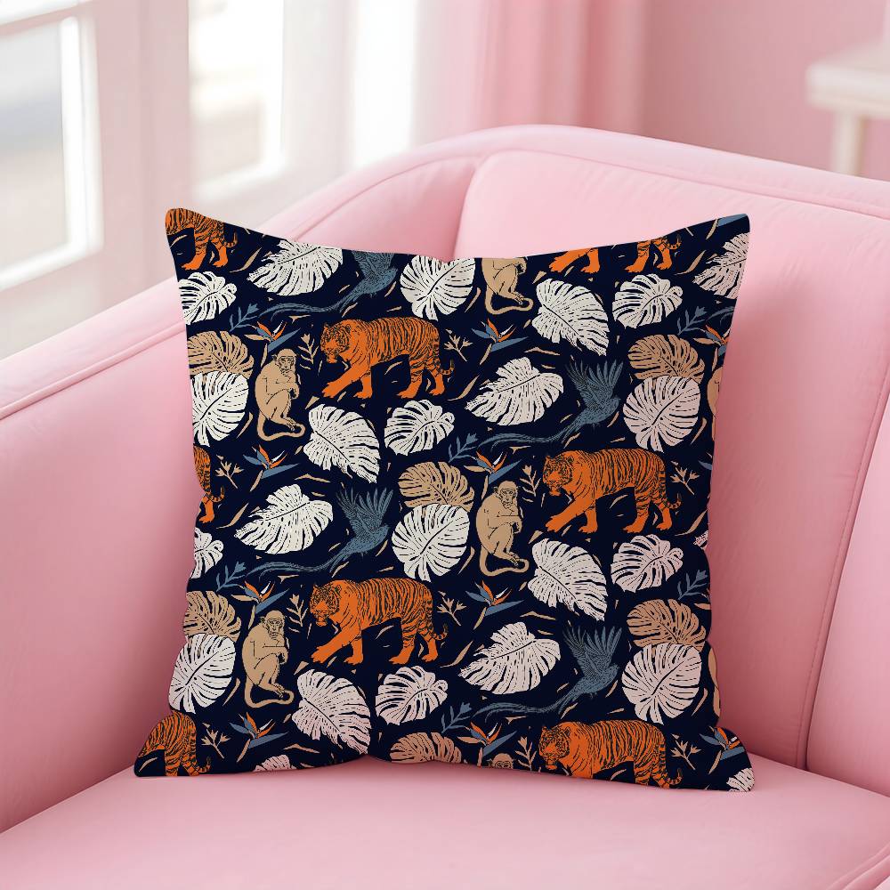 ART Tropical Tiger Pattern Pillow Case Comfort Sofa Bed Silky elegant Invisible zipper Custom Decorative cushion cover