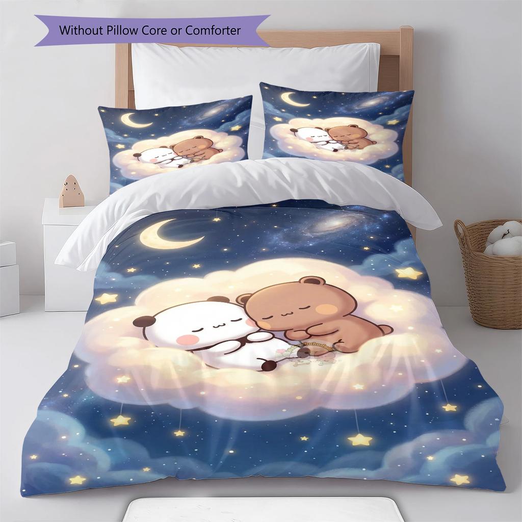 Bubu Dudu Cartoon Pattern Bedding Set Quilt Cover Pillowcase Home Decor Gift (1 * Duvet Cover + 2 * Pillowcase, Without Core)