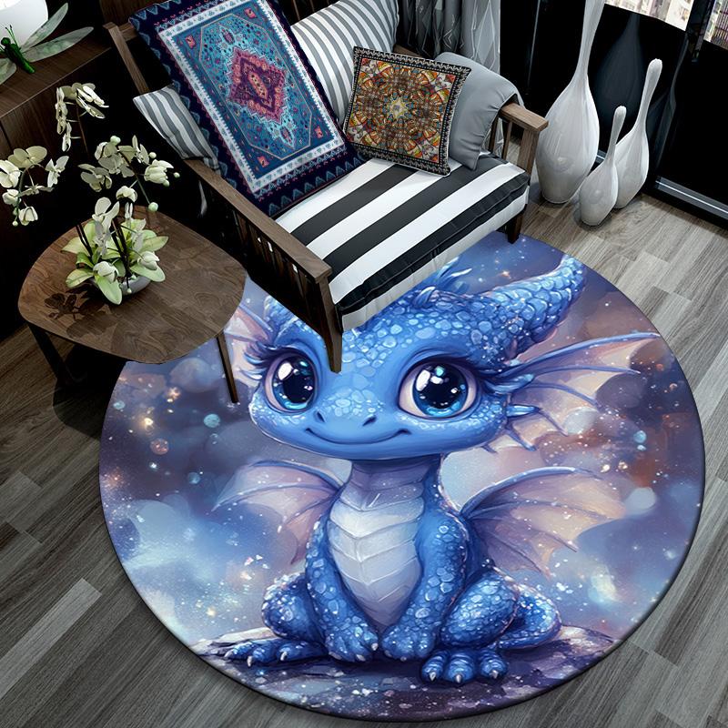Blue Dragon Round Area Rug,Carpet Rug for Living Room Bedroom Sofa Playroom Decor,Non-slip Floor Mat