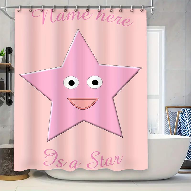 

Pink Star Shower Curtain with Custom Name Personalization for Bathroom Decor Cute Pink Design 90x180cm