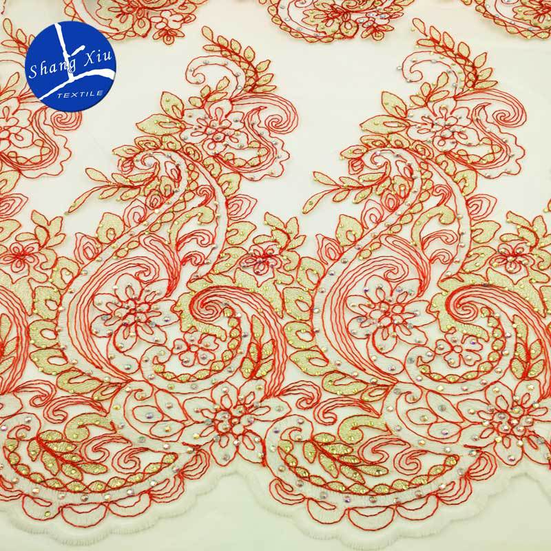 Milk silk composite silk bone thread embroidery fabric, water-soluble lace full width, heavy industry colorful car bone mesh bottom embroidery cloth
