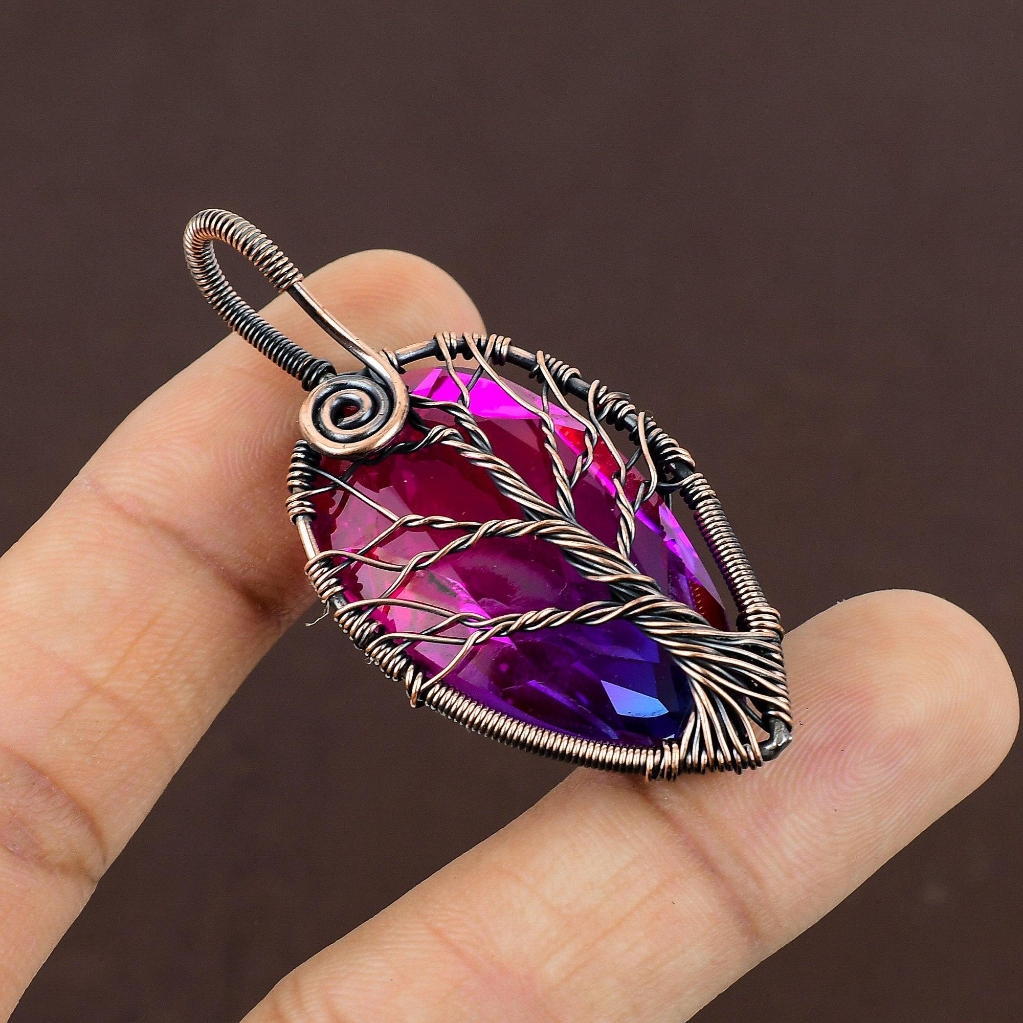 

Natural Bi Color Tourmaline Gemstone Copper Wire Wrap Jewely Pendant 2.2 a8Y66