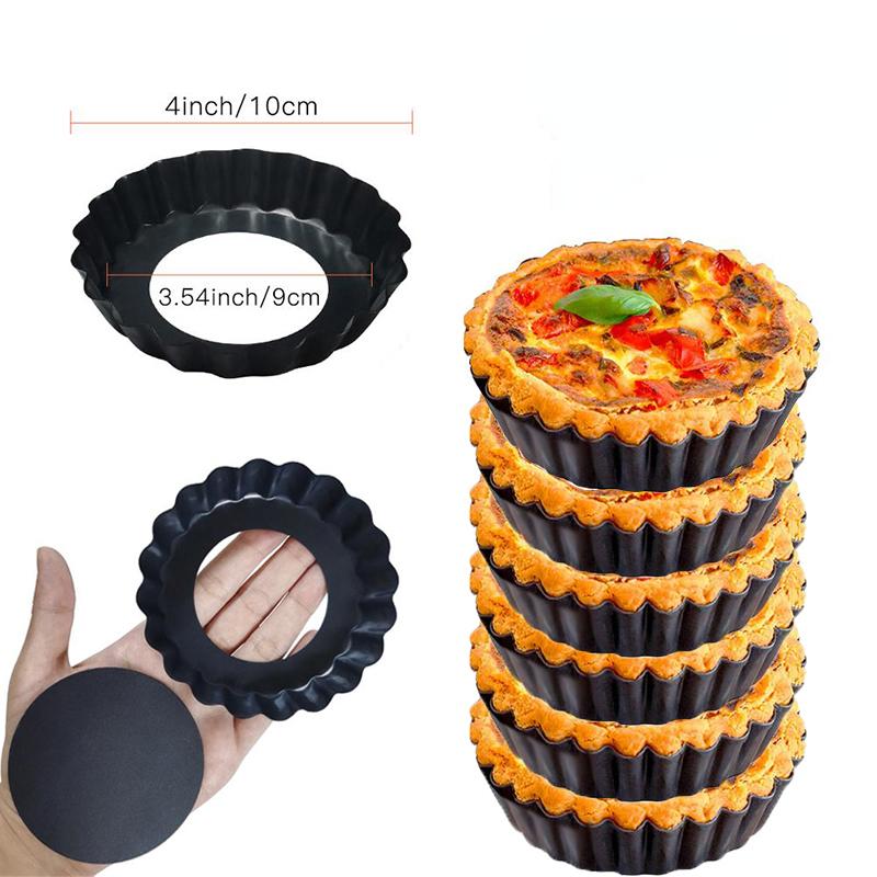 6Pcs Non-stick Tart Quiche Flan Pan Mold Pie Pizza Cake Mold Cupcake Egg Tart Tartlet Baking Mold Muffin Cup Pizza Pan Bakeware