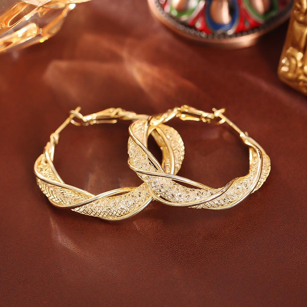 European & American INS Style Gold Mesh Earrings – High-End Fashion, Luxury, and Contemporary Design