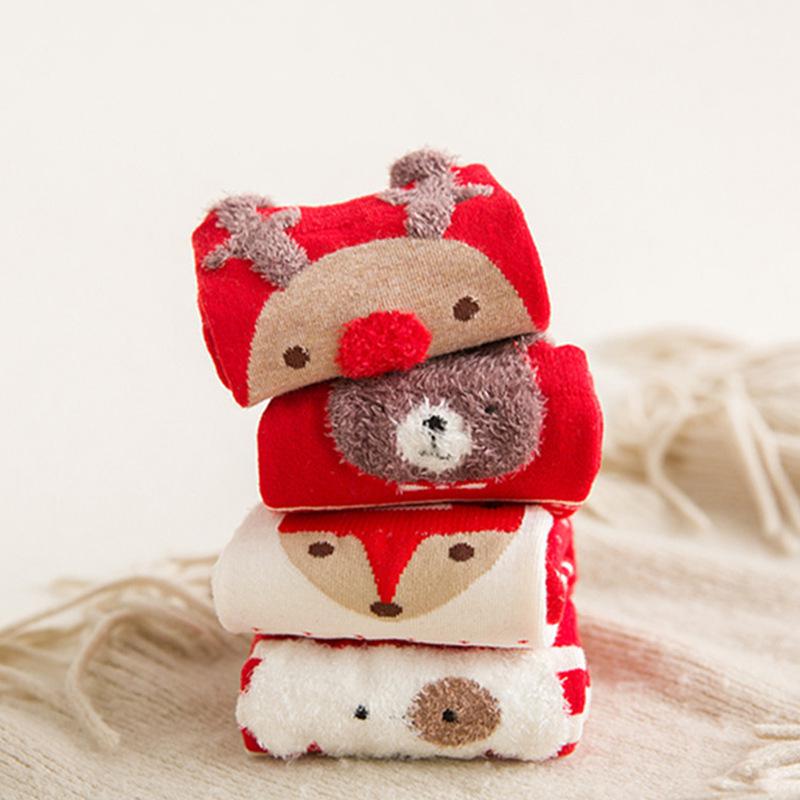 Korean Style Women's Christmas Mid-Calf Red Cotton Socks - Autumn/Winter