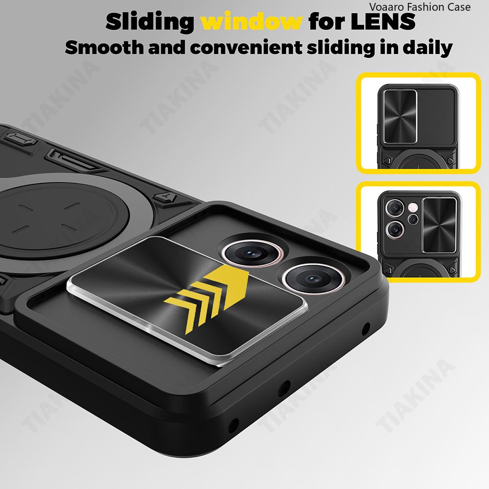 Slide Lens Armor Funda for OPPO Reno14 F 5G Case for OPPO Reno14 Reno 14 Pro 5G Case Magnetic Ring Stand Holder Cover Back Capa