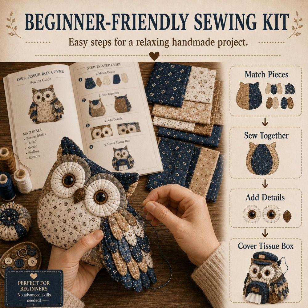 Quilted Quilted Tissue Box Owl Shape Patchwork Animal Kit New DIY Sewing Kit Craft Project