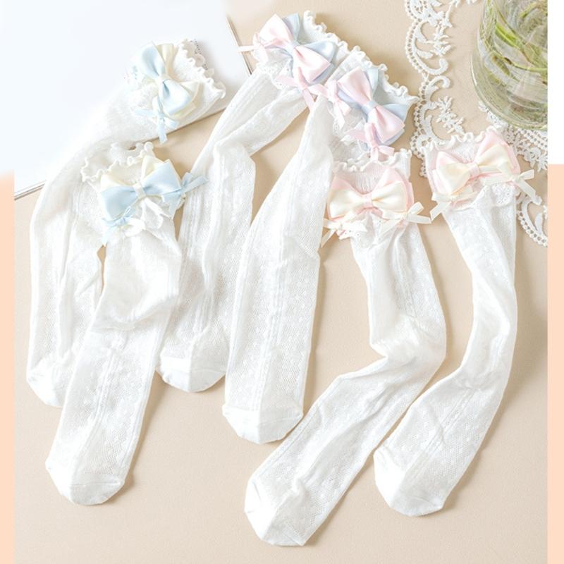 Stylish Knee Length Socks for Girls 3-12 Years Bowknot Trimmed Long Tube Socks Party Daily Wear Accessories