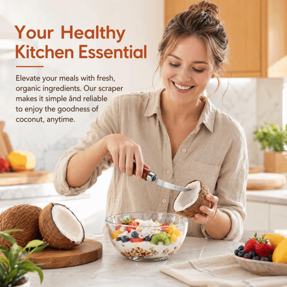 Holzgriff Kokosnussöffner Werkzeug Braun Silber Kokosnussfleischentferner Küche Outdoor Kochen