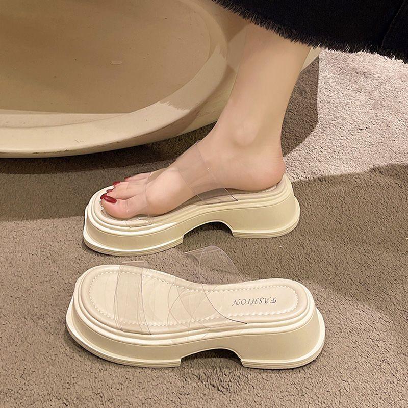 thick-soled French half-drag small cool slippers fairy shoes summer wear 2025 new wedge heel transparent belt sandals