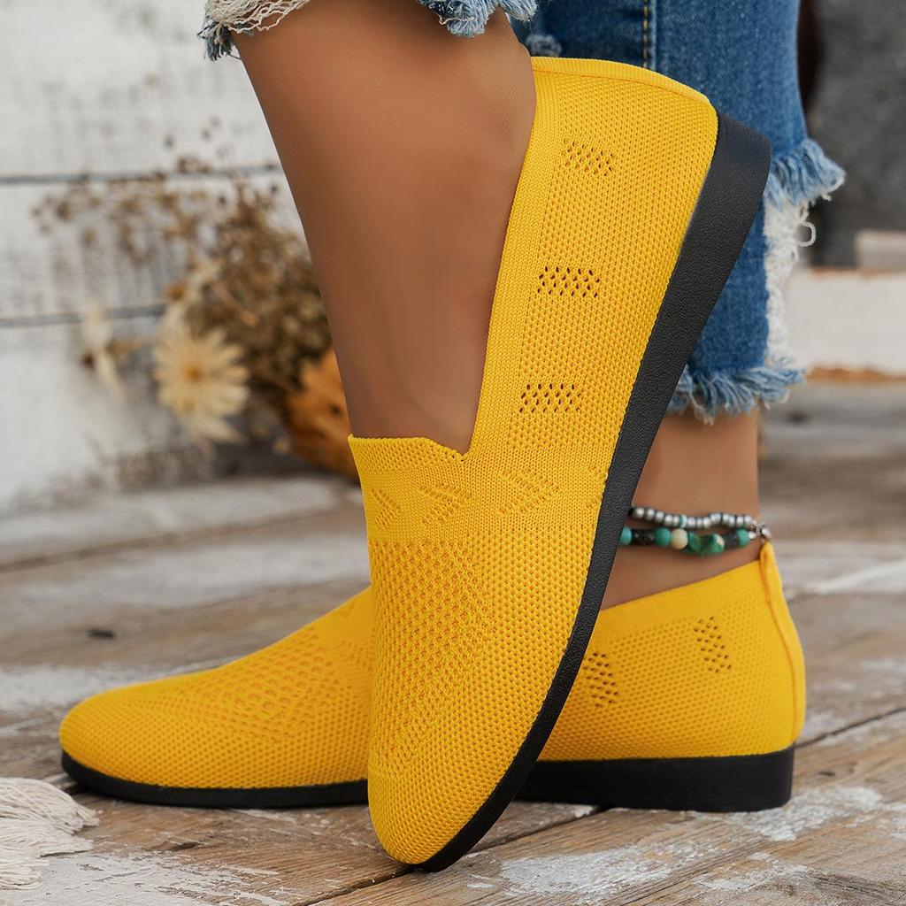 2025 Summer European and American Flat Bottomed Pointed Toe Set, Shallow Mouth Mom Shoes, Knitted, Fashionable and Versatile