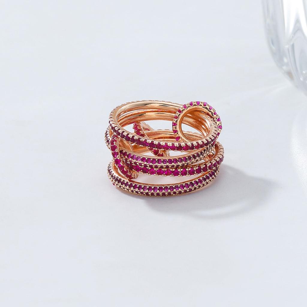 Stackable Rose Gold Plated Rings For Women With Colorful Cubic Zirconia Handmade Mixed Metal Jewelry For Party Wear