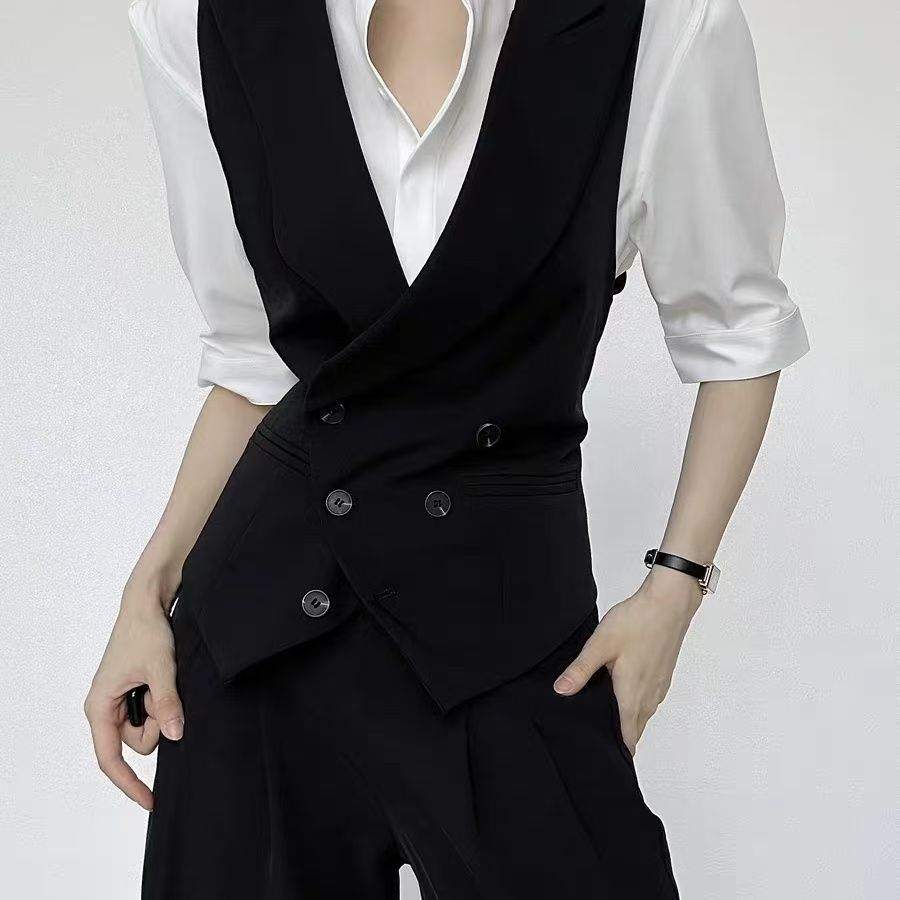 Double Breasted Notch Lapel Vest Slim Fit Groom Suit Waistcoat Men Business Formal Coat