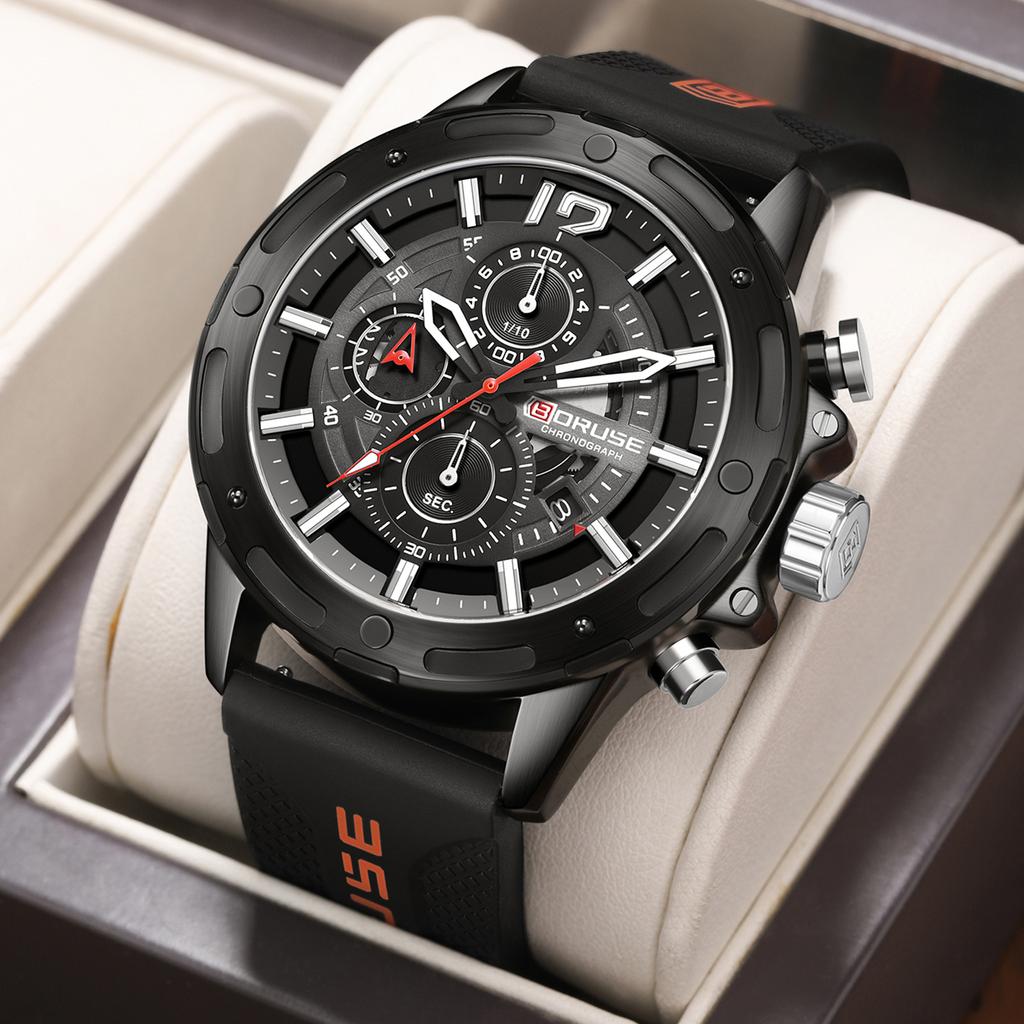 BORUSE Men's Quartz Watch Large dial Men's Watch Compass Shape Men's Watch Classic Business Watch Luminous Calendar Round men's watch Silicone strap