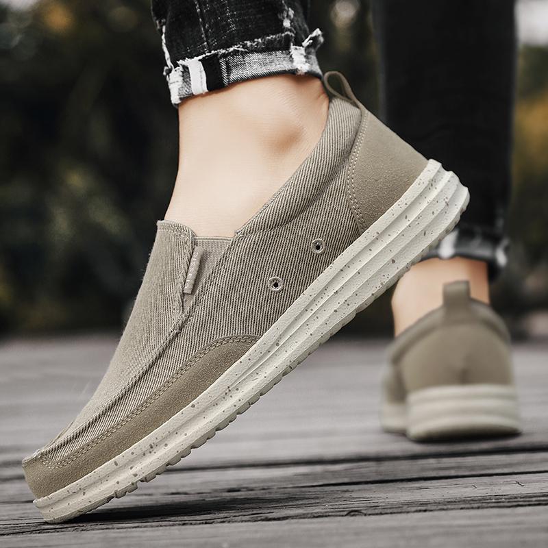 Men Outdoor Canvas Shoes Black Slip on Sneakers Driving Shoes Casual Khaki Wide Head Shoes for Farther Plus Size Lightweight