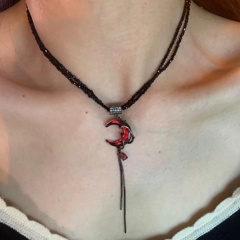 

Панк Красный Кристалл Крест Луна Подвеска Ожерелье для Женщин Мужчин Готика Хип-Хоп Звезда Кисточка Цепь Ожерелье Эстетика Циркон Подарки