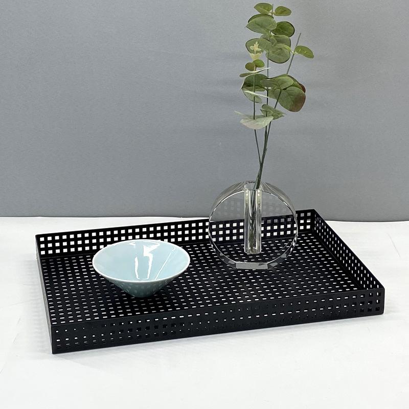 Modern Simple European Style Nordic Black Metal Grid Tray Ornaments Model House Sales Office Soft Furnishings