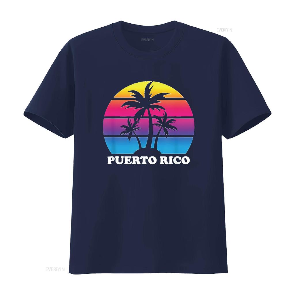 Mens Puerto Rico Retro Palm Tree Sunset Vacation Beach Trip T Shirt Black vintage Washed Comfortable Casual designer clothes