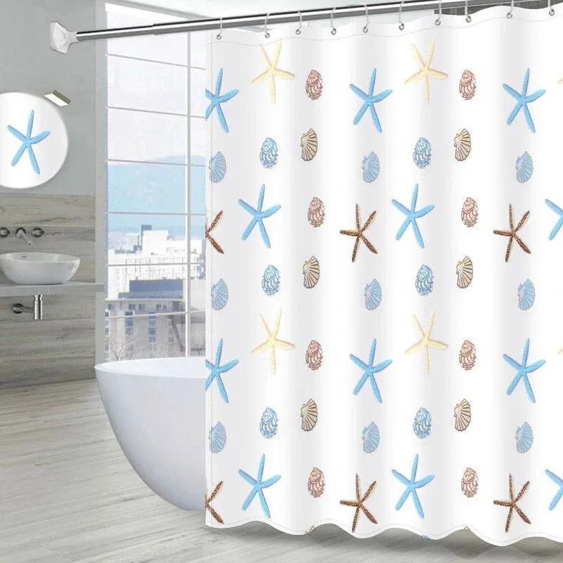 

Очаровательная занавеска для душа с морскими звездами и ракушками для декора ванной комнаты, водонепроницаемая ткань, крючки в комплекте W90XH180cm