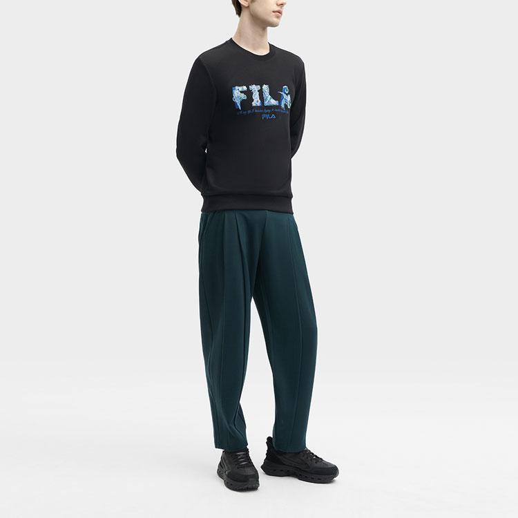 FILA X V&A Heritage Collection Morgan Series Letter Round Neck Pullover Sweatshirt Men sweatshirt Black F11M418219F-BK